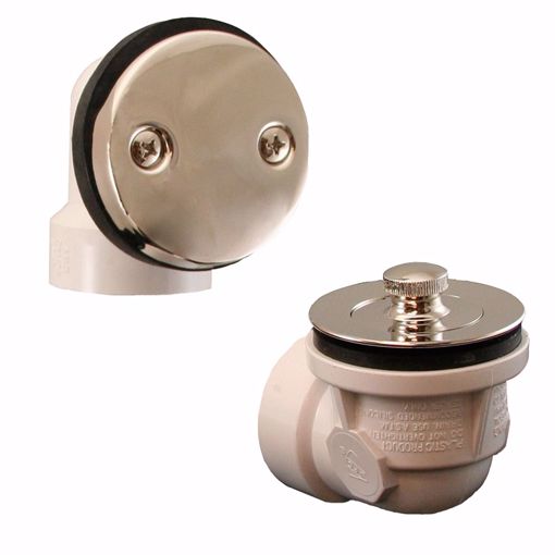 Picture of Polished Nickel Two-Hole Lift and Turn Bath Waste Kit, Standard Half Kit, PVC