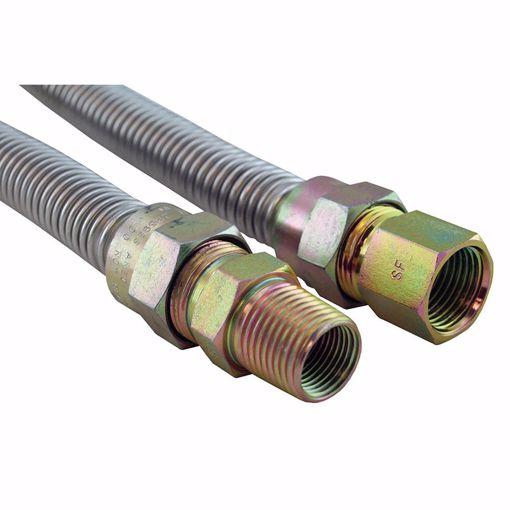 Picture of 5/8" OD (1/2" ID) X 12" Long,  3/4" Female Pipe Thread X 3/4" Male Pipe Thread, Uncoated Corrugated Stainless Steel Gas Connector