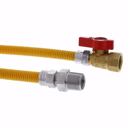 Picture of 3/8" OD (1/4" ID) Gas Connector Assembly, Yellow Coated, 1/2" MIP x 1/2" FIP Ball Valve x 36"