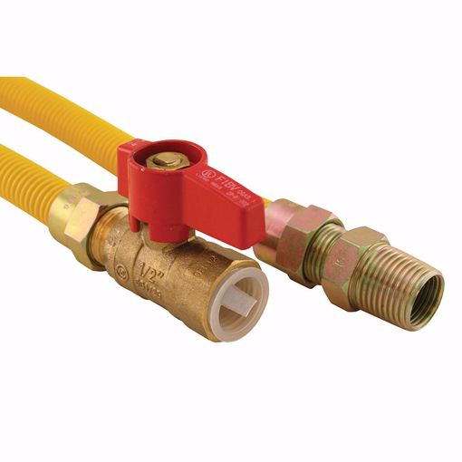 Picture of 5/8" OD (1/2" ID) Gas Connector Assembly, Yellow Coated, 3/4" MIP X 3/4" FIP Ball Valve x 36”