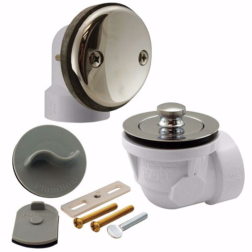 Picture of Chrome Plated Two-Hole Lift and Turn Bath Waste Kit with Test Kit, Standard Half Kit, PVC