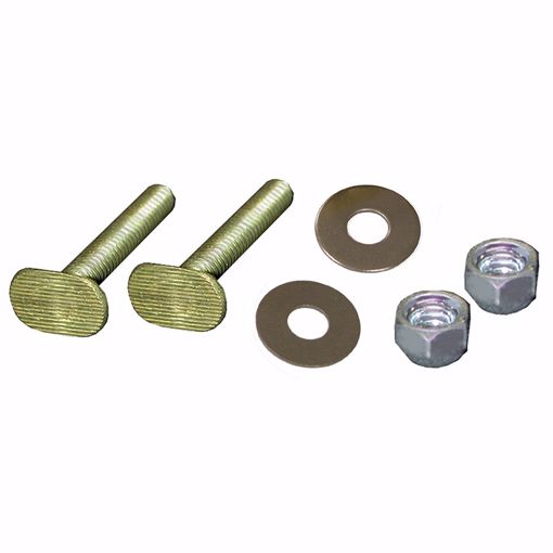 Picture of 50 Pairs of 1/4" x 1-3/4" Brass Plated Closet Bolts with Zinc Plated Round Washers and Acorn Nuts, Bagged in Pairs