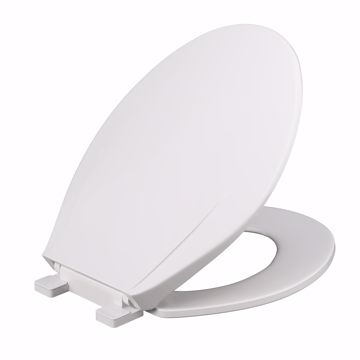 Picture of White Plastic Toilet Seat, Closed Front with Cover, Slow-Close Hinges, Elongated