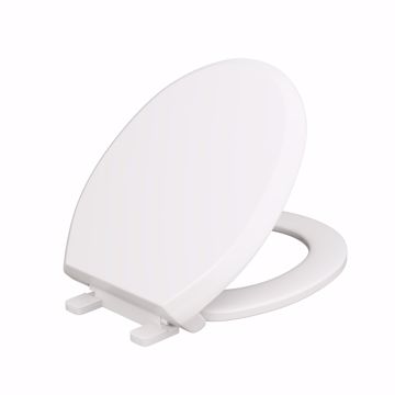 Picture of White Deluxe Plastic Toilet Seat, Closed Front with Cover, Slow-Close and QuicKlean® Hinges, Round