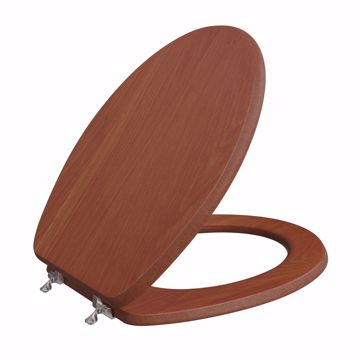 Picture of Cherry Designer Wood Toilet Seat, Closed Front with Cover, Brushed Nickel Hinges, Elongated