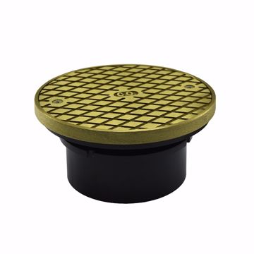 Picture of 4" ABS Hub Fit Base Cleanout with 3-1/2" Plastic Spud and 5" Polished Brass Cover with Ring