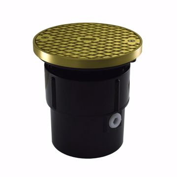 Picture of 3" x 4" ABS Pipe Fit Base Cleanout with 3-1/2" Plastic Spud and 5" Polished Brass Cover with Ring