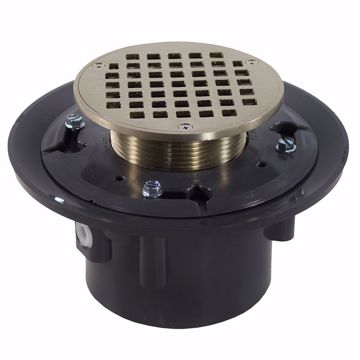 Picture of 2" x 3" Heavy Duty PVC Drain Base with 3" Metal Spud and 5" Nickel Bronze Strainer