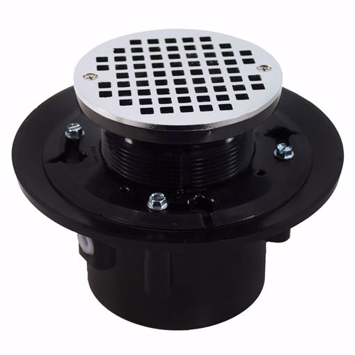 Picture of 2" x 3" Heavy Duty ABS Drain Base with 3-1/2" Plastic Spud and 5" Chrome Plated Strainer