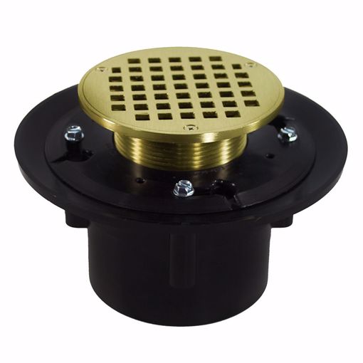 Picture of 2" x 3" Heavy Duty ABS Drain Base with 3-1/2" Metal Spud and 5" Polished Brass Strainer