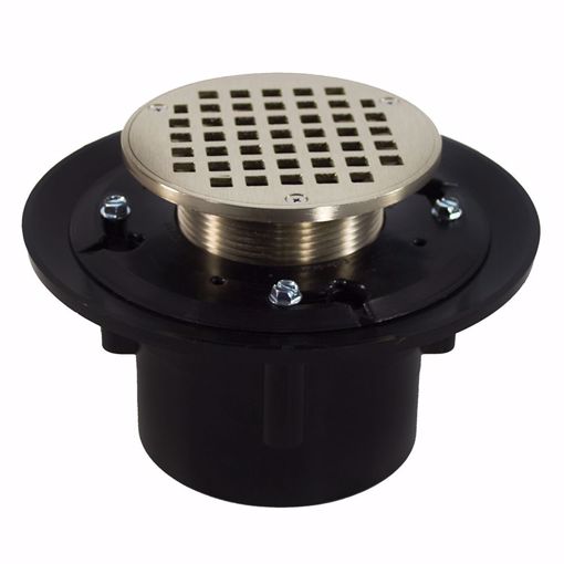 Picture of 2" x 3" Heavy Duty ABS Drain Base with 3-1/2" Metal Spud and 6" Nickel Bronze Strainer