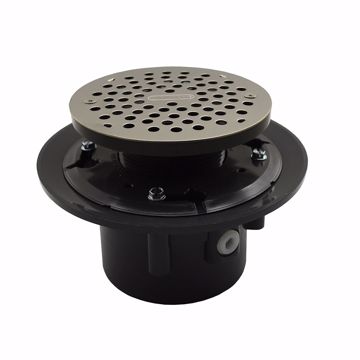 Picture of 3" x 4" Heavy Duty PVC Drain Base with 4" Metal Spud and 5" Polished Brass Strainer