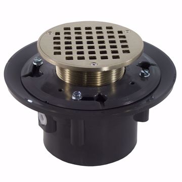 Picture of 4" Heavy Duty PVC Drain Base with 3" Metal Spud and 5" Nickel Bronze Strainer