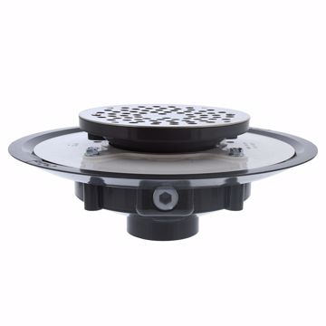 Picture of 2" Heavy Duty PVC Drain Base with 3-1/2" Plastic Spud and 6" Stainless Steel Strainer