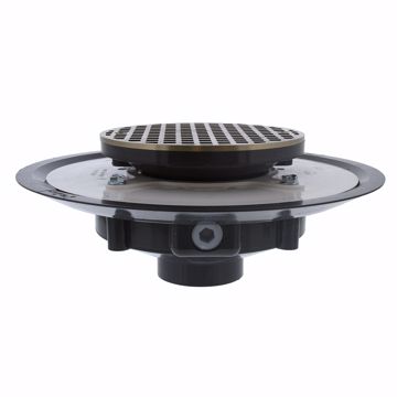 Picture of 2" Heavy Duty PVC Drain Base with 3-1/2" Plastic Spud and 6" Nickel Bronze Strainer