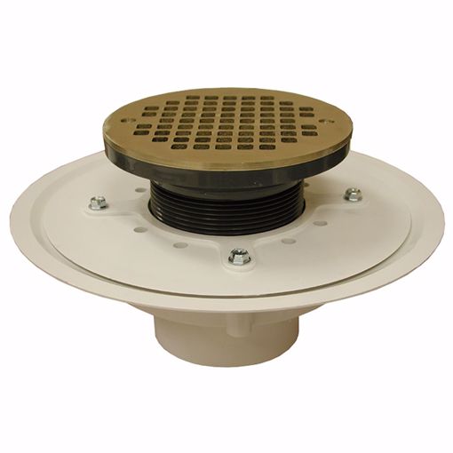 Picture of 3" Heavy Duty PVC Drain Base with 3-1/2" Plastic Spud and 6" Nickel Bronze Strainer