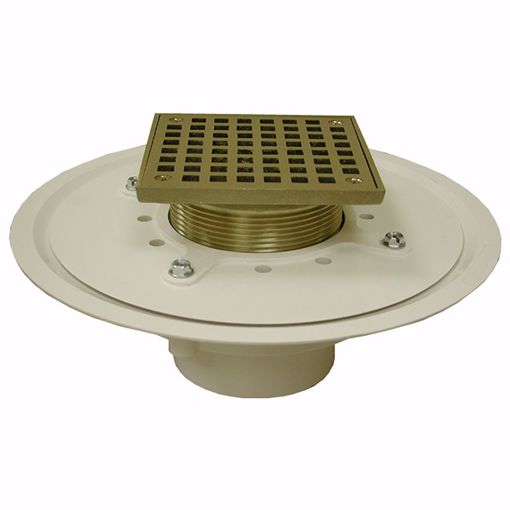 Picture of 3" Heavy Duty PVC Drain Base with 3-1/2" Metal Spud and 5" Nickel Bronze Strainer