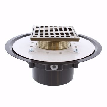 Picture of 4" Heavy Duty PVC Drain Base with 3-1/2" Metal Spud and 5" Nickel Bronze Strainer