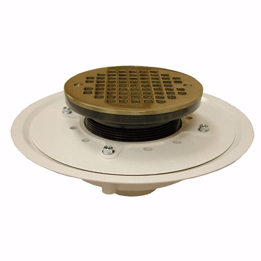 Picture of 2" Heavy Duty PVC Drain Base with 4" Plastic Spud and 6" Nickel Bronze Strainer