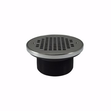 Picture of 2" Heavy Duty PVC Drain Base with 4" Plastic Spud and 6" Chrome Plated Strainer with Ring