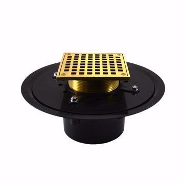 Picture of 2" Heavy Duty ABS Drain Base with 3-1/2" Metal Spud and 6" Polished Brass Strainer