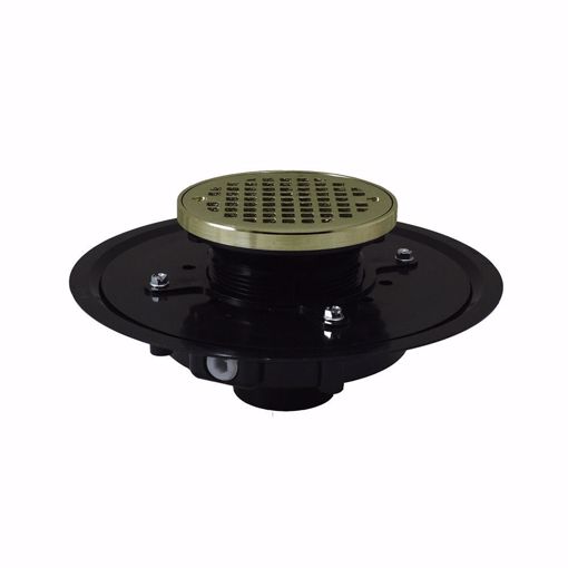 Picture of 4" Heavy Duty ABS Drain Base with 4" Metal Spud and 6" Nickel Bronze Strainer with Ring