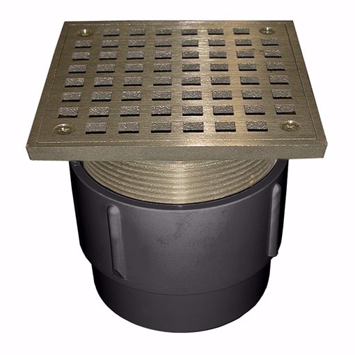 Picture of 3" x 4" PVC Pipe Fit Drain Base with 3-1/2" Metal Spud and 5" Polished Brass Strainer