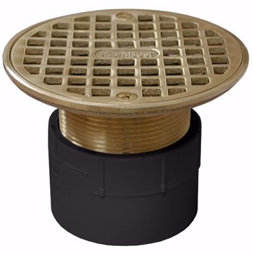 Picture of 2" PVC Over Pipe Fit Drain Base with 2" Metal Spud and 6" Polished Brass Strainer