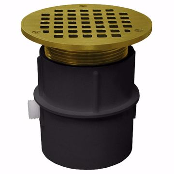 Picture of 3" PVC Over Pipe Fit Drain Base with 3" Metal Spud and 5" Polished Brass Strainer