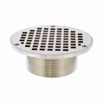 Picture of 2" No Caulk Mechanical Joint Code Blue Floor Drain with 7" Pan and 6" Nickel Bronze Round Strainer - Height 4-1/4" - 5-1/4"