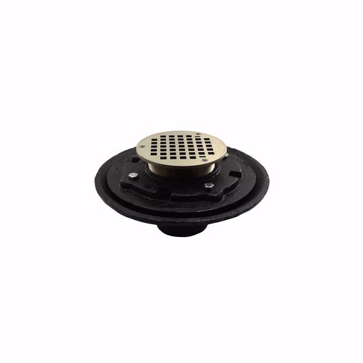 Picture of 4" Heavy Duty Inside Caulk Floor Drain/Shower Drain with 10" Pan and 5" Nickel Bronze Round Strainer - Height 4-1/2" - 6-1/2"