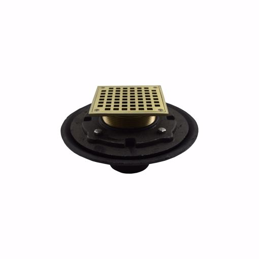 Picture of 3" Heavy Duty No Hub Floor Drain/Shower Drain with 10" Pan and 6" Nickel Bronze Square Strainer - Height 4-1/2" - 6-1/2"