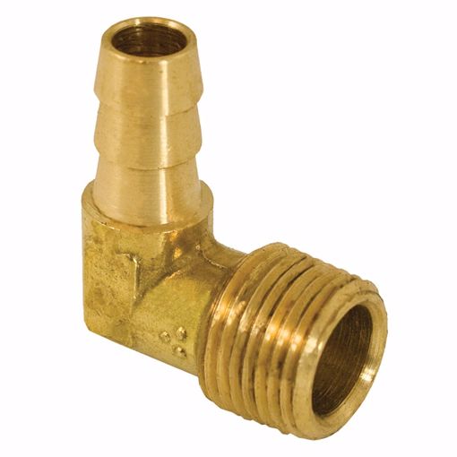 Picture of 3/8" x 1/2" Brass Hose Barb x MIP 90° Elbow