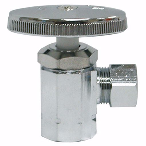 Picture of 1/2" FIP x 3/8" OD Comp Multi-Turn Angle Supply Stop Valve, Chrome Plated