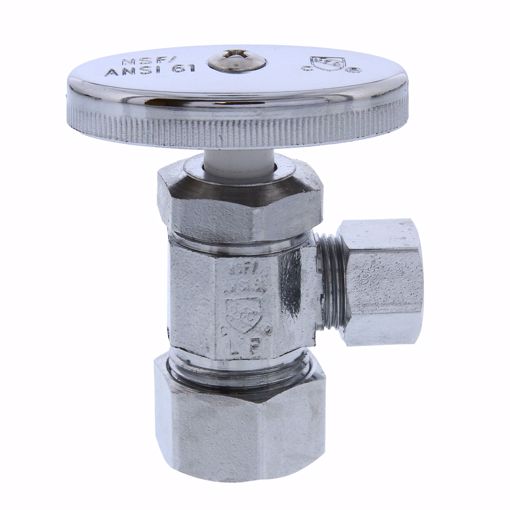 Picture of 5/8" OD Comp x 3/8" OD Comp Multi-Turn Angle Supply Stop Valve, Chrome Plated