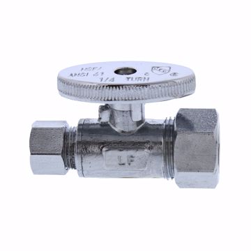 Picture of 5/8" OD Comp x 3/8" OD Comp Quarter-Turn Straight Supply Stop Valve, Chrome Plated