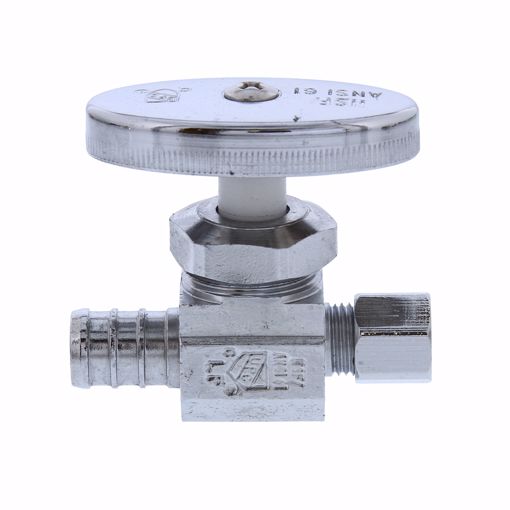 Picture of 1/2" PEX x 1/4" OD Comp Multi-Turn Straight Supply Stop Valve, Chrome Plated