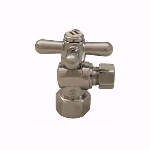 Picture of 1/2" FIP x 3/8" OD Comp Quarter-Turn Angle Supply Stop Valve with Cross Handle, Chrome Plated