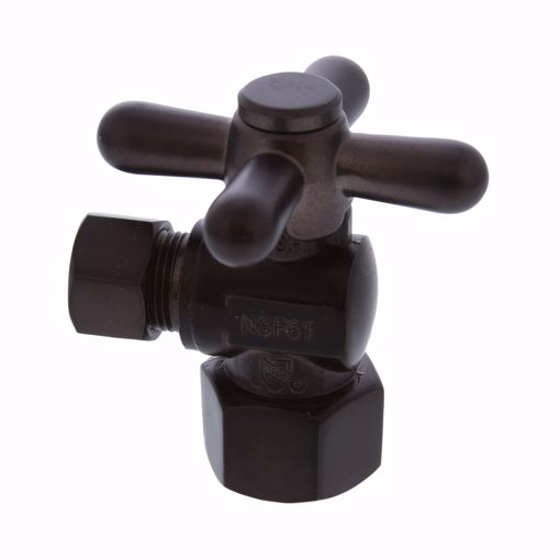 Picture of 1/2" FIP x 3/8" OD Comp Quarter-Turn Angle Supply Stop Valve with Cross Handle, Oil Rubbed Bronze