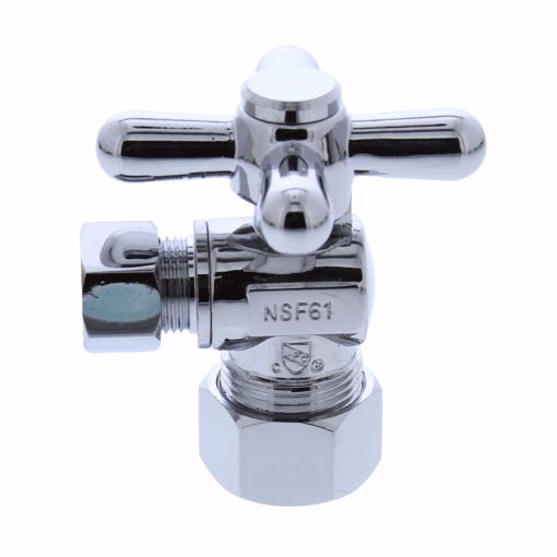 Picture of 5/8" OD Comp x 3/8" OD Comp Quarter-Turn Angle Supply Stop Valve with Cross Handle, Chrome Plated