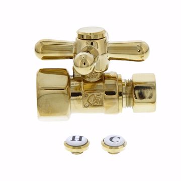 Picture of 1/2" FIP x 3/8" OD Comp Quarter-Turn Straight Supply Stop Valve with Cross Handle, Polished Brass