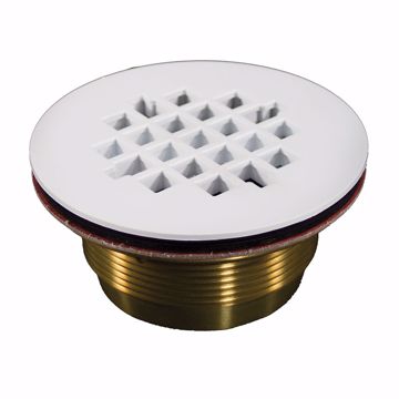 Picture of 2" No Caulk Shower Stall Drain with Brass Body and White Epoxy Coated Stainless Steel Strainer