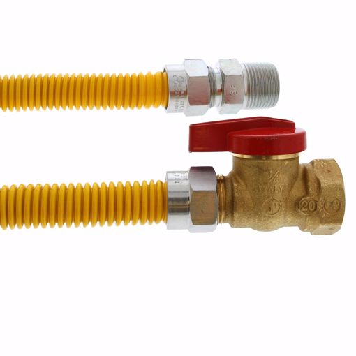 Picture of 5/8" OD (1/2" ID) Gas Connector Assembly, Yellow Coated, 3/4" MIP x 3/4" FIP Ball Valve x 48"