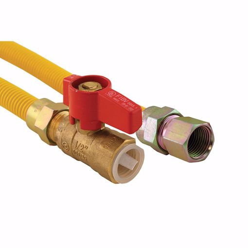 Picture of 5/8" OD (1/2" ID) X 24" Long, 3/4" Female Pipe Thread X 3/4" Female Pipe Thread Ball Valve, Yellow Coated Corrugated Stainless Steel Gas Connector Assembly