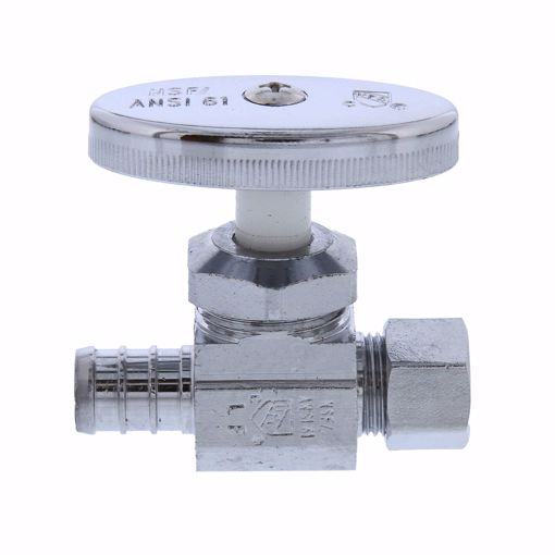 Picture of 1/2" PEX x 3/8" OD Comp Multi-Turn Straight Supply Stop Valve, Chrome Plated