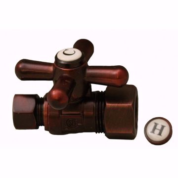 Picture of 5/8" OD Comp x 3/8" OD Comp Quarter-Turn Straight Supply Stop Valve with Cross Handle, Old World Bronze