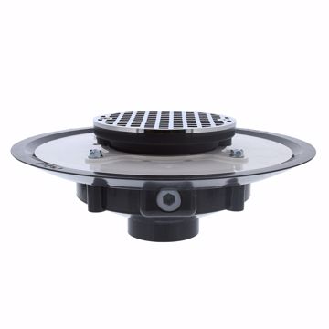 Picture of 2" Heavy Duty PVC Drain Base with 3-1/2" Plastic Spud and 5" Chrome Plated Strainer