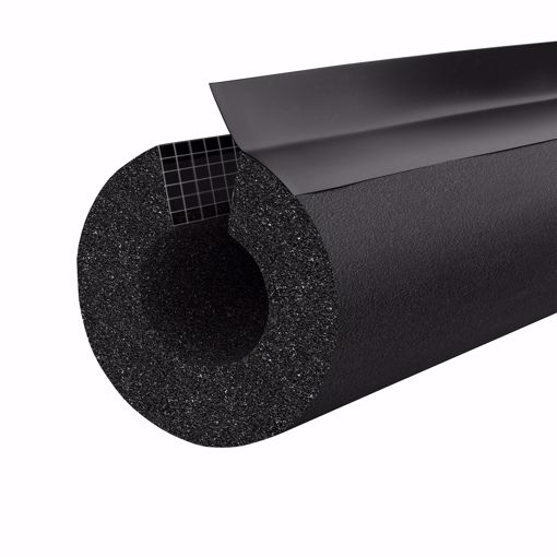 Picture of 2-3/8" ID (2" IPS) Self-Sealing Black Rubber Pipe Insulation with Overlap Tape, 1/2" Wall Thickness, 60 ft. per Carton