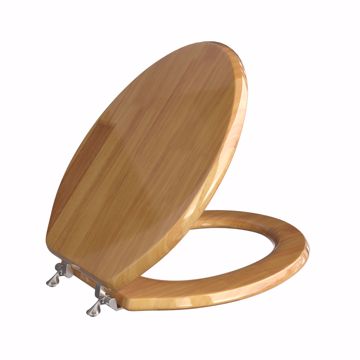 Picture of Dark Oak Designer Wood Toilet Seat with Piano Finish, Closed Front with Cover, Brushed Nickel Hinges, Elongated