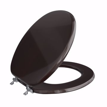 Picture of Dark Brown Designer Wood Toilet Seat with Piano Finish, Closed Front with Cover, Chrome Hinges, Round